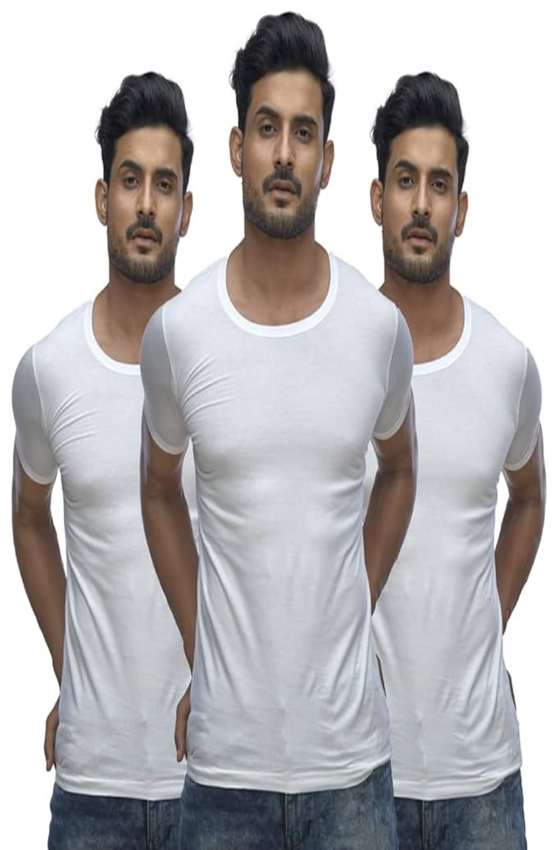 D1 DIFFERENT ONE Pack of 3 Cotton Basic Vest For Men ( White ) D1 DIFFERENT ONE Pack of 3 Cotton Basic Vest For Men ( White )