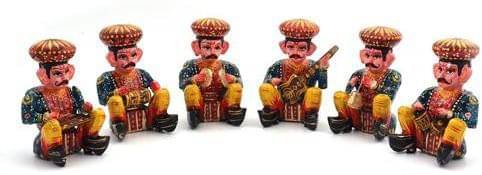     			Fashion Bizz Rajasthani Wooden Musician Bawla Decorative Showpiece - 5.4 cm, Pack of 6