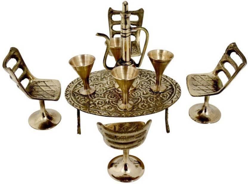 Fashion Bizz Handcrafted Brass Mini Chair Table Set Queen Size Decorative Showpiece - 10 cm