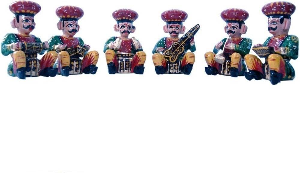     			Fashion Bizz Rajasthani Wooden Musician Bawla Decorative Showpiece - 5.4 cm, Pack of 6
