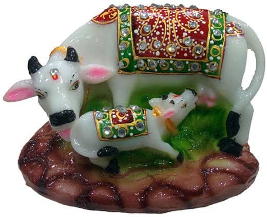 Fashion Bizz Large Elegant Kamdhenu Cow And Calf Metal Statue Decorative Showpiece