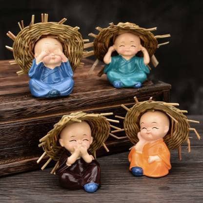 Fashion Bizz Baby Monk Hat Buddha Figurines - 6 cm, Pack of 4