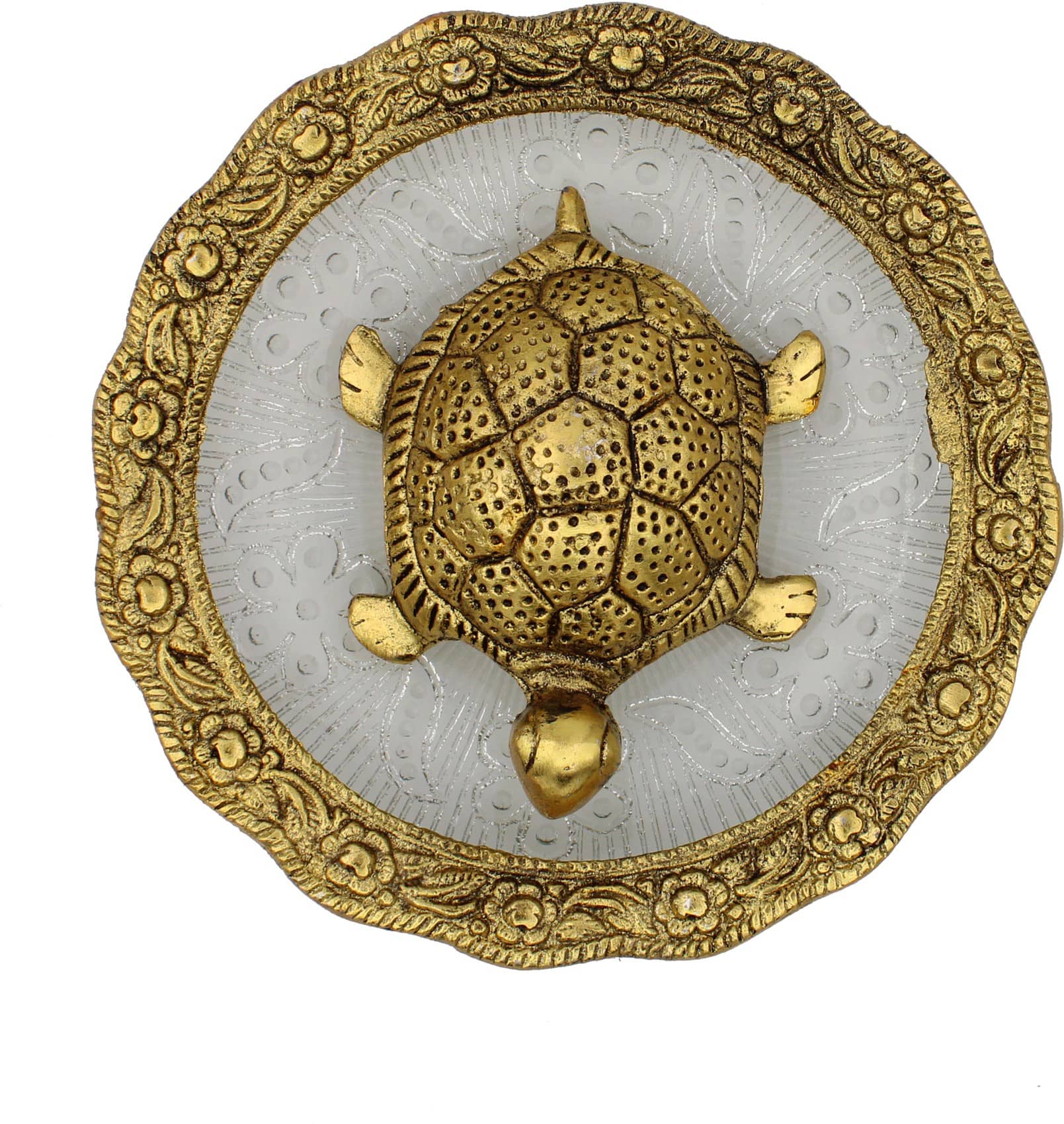 Fashion Bizz Feng Shui Tortoise For Good Luck On Glass Plate - 15 cm