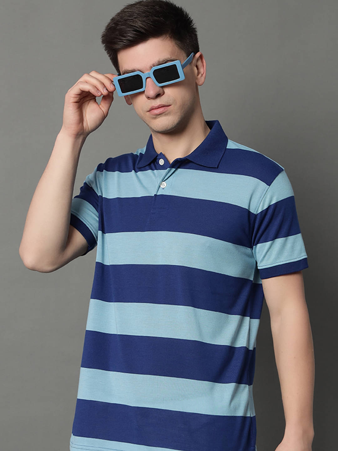     			GET GOLF Pack of 1 Cotton Blend Regular Fit Striped Half Sleeves Men's Polo T Shirt ( Blue )