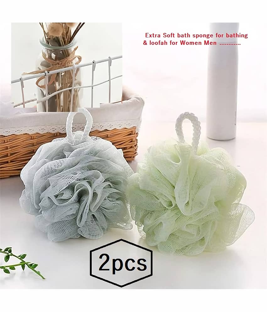 Bath Shower Loofah Sponge Pouf Body Scrubber Exfoliator| Bathing Round Loofah for Men and Women (pack of 2) - Body Care - Loofah and Other Tools | Buy online on ZillyBuy