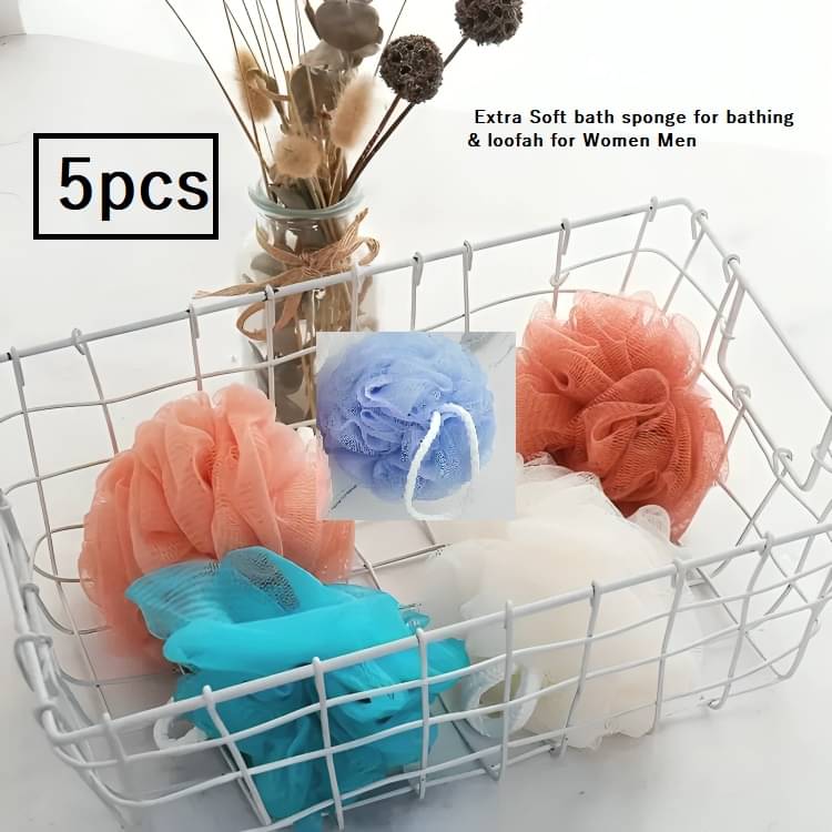     			Bath Shower Loofah Sponge Pouf Body Scrubber Exfoliator| Bathing Round Loofah for Men and Women (pack of 5)
