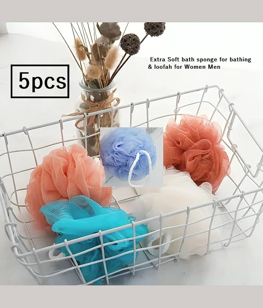 Bath Shower Loofah Sponge Pouf Body Scrubber Exfoliator| Bathing Round Loofah for Men and Women (pack of 5) - Body Care - Loofah and Other Tools | Buy online on ZillyBuy