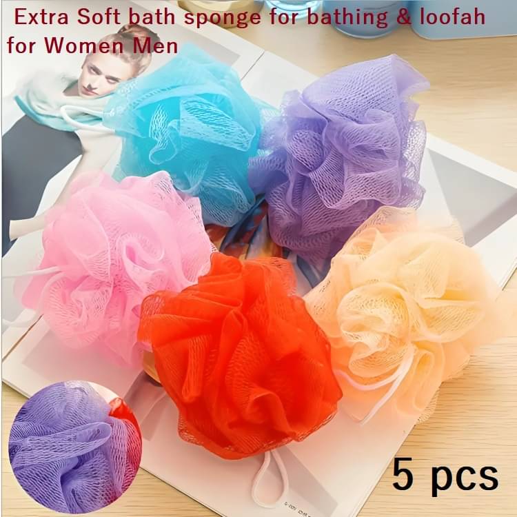     			Bath Shower Loofah Sponge Pouf Body Scrubber Exfoliator| Bathing Round Loofah for Men and Women (pack of 5)