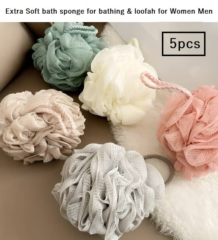 Bath Shower Loofah Sponge Pouf Body Scrubber Exfoliator| Bathing Round Loofah for Men and Women (pack of 5) Bath Shower Loofah Sponge Pouf Body Scrubber Exfoliator| Bathing Round Loofah for Men and Women (pack of 5)