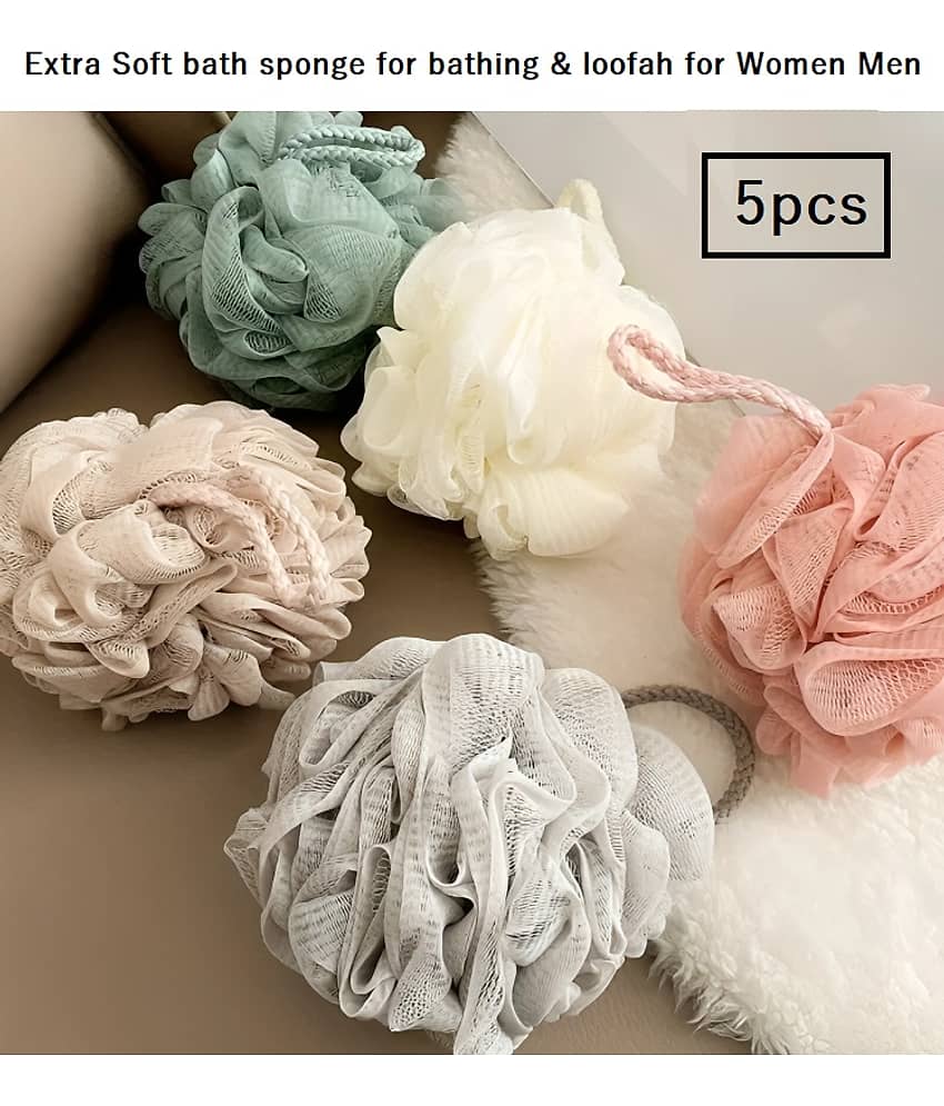 Bath Shower Loofah Sponge Pouf Body Scrubber Exfoliator| Bathing Round Loofah for Men and Women (pack of 5) - Body Care - Loofah and Other Tools | Buy online on ZillyBuy