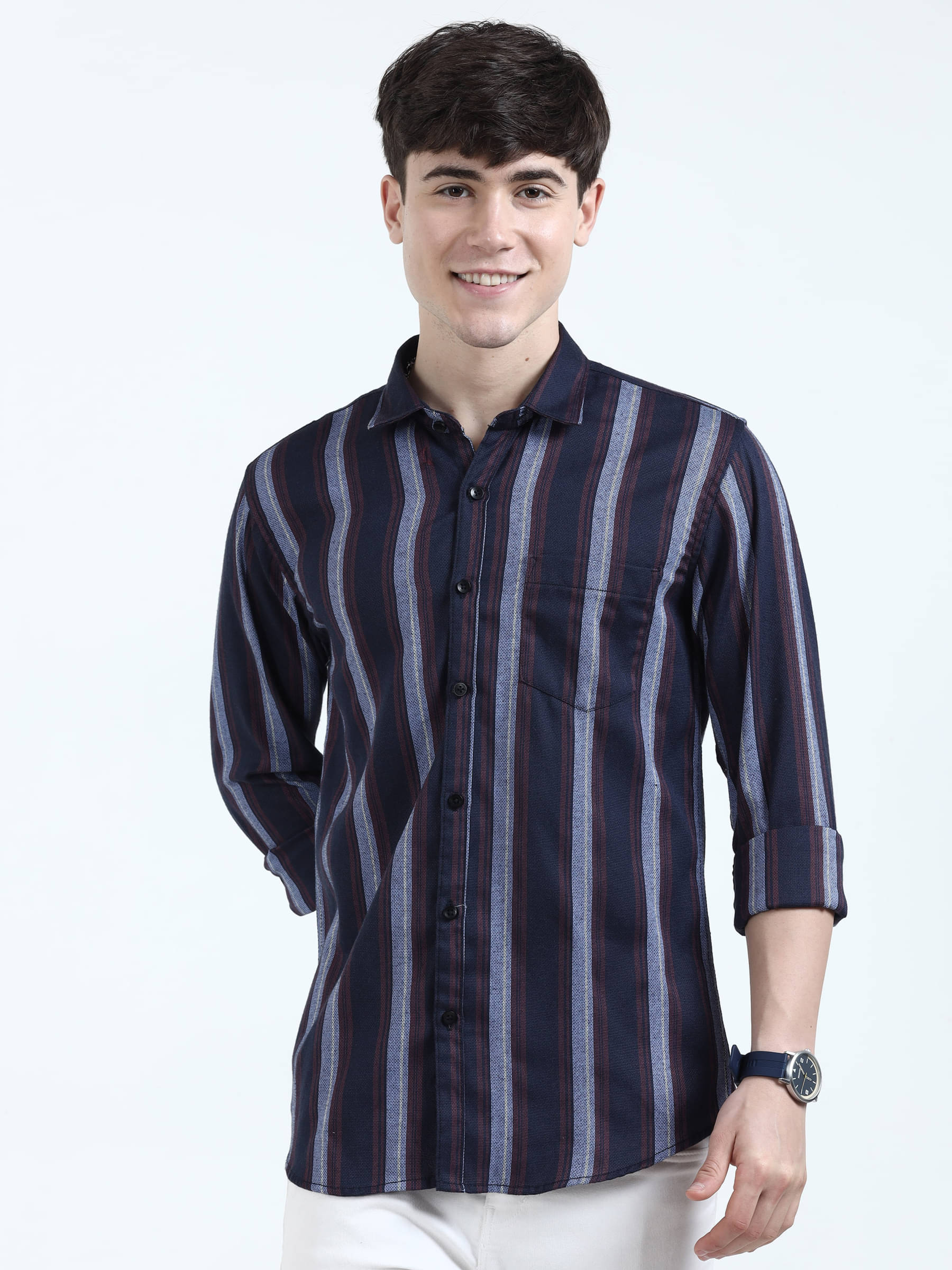 HETIERS Cotton Blend Regular Fit Striped Full Sleeves Men's Casual Shirt - Multicolor ( Pack of 1 ) HETIERS Cotton Blend Regular Fit Striped Full Sleeves Men's Casual Shirt - Multicolor ( Pack of 1 )