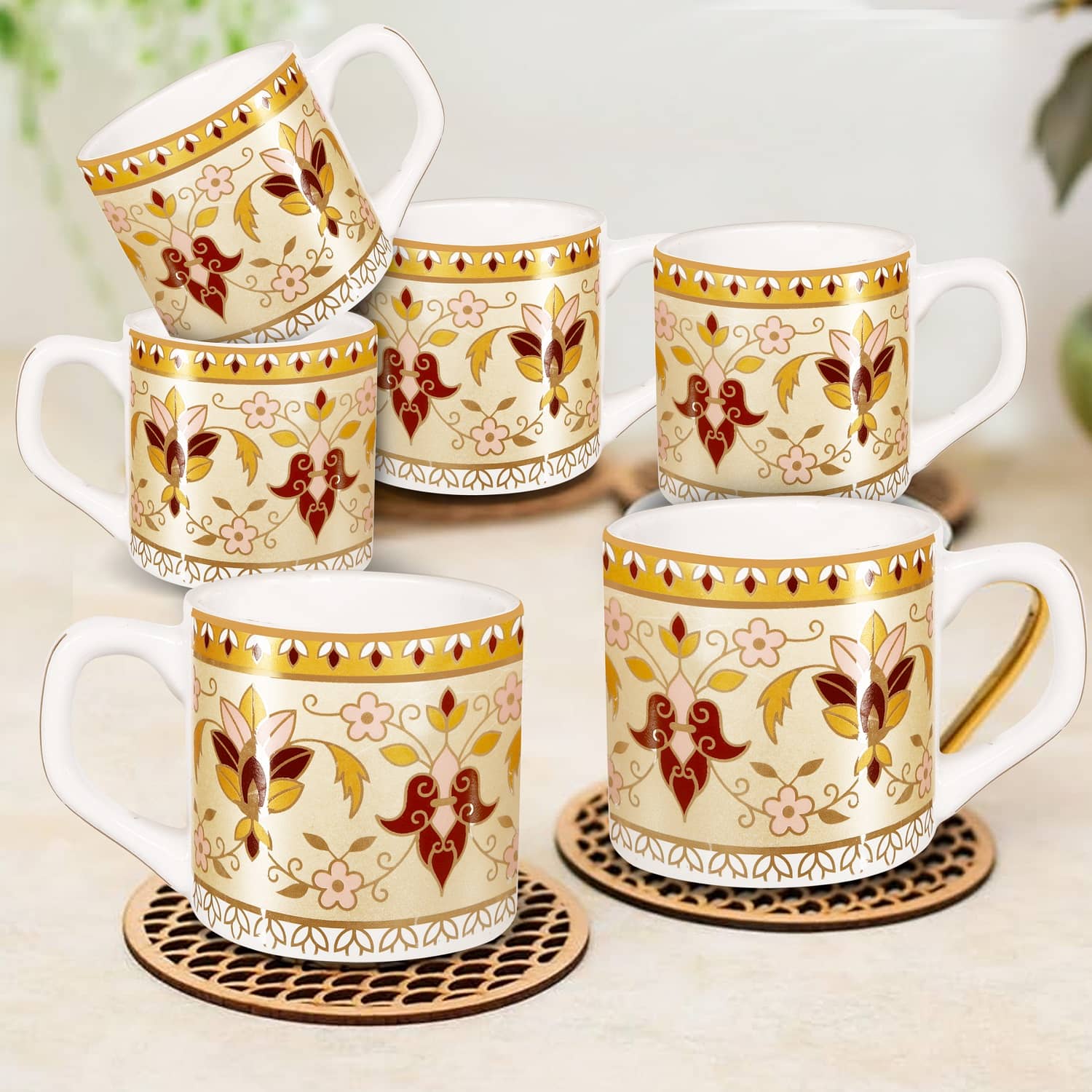 Hala Moondust Printed Ceramic Tea Cup 150 ml ( Pack of 6 )