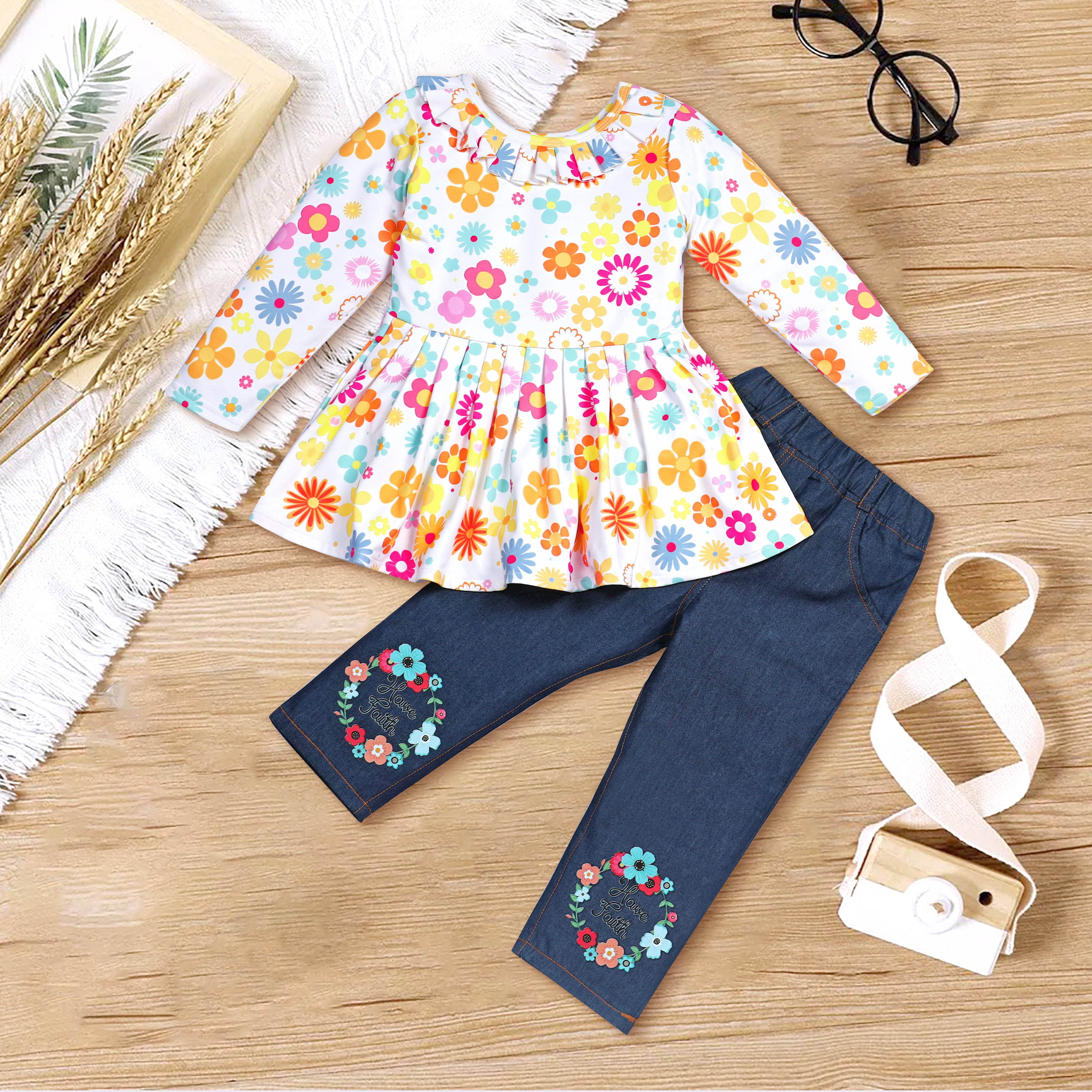     			Hikuj Pack of 1 Girls Denim Top With Pants ( White )