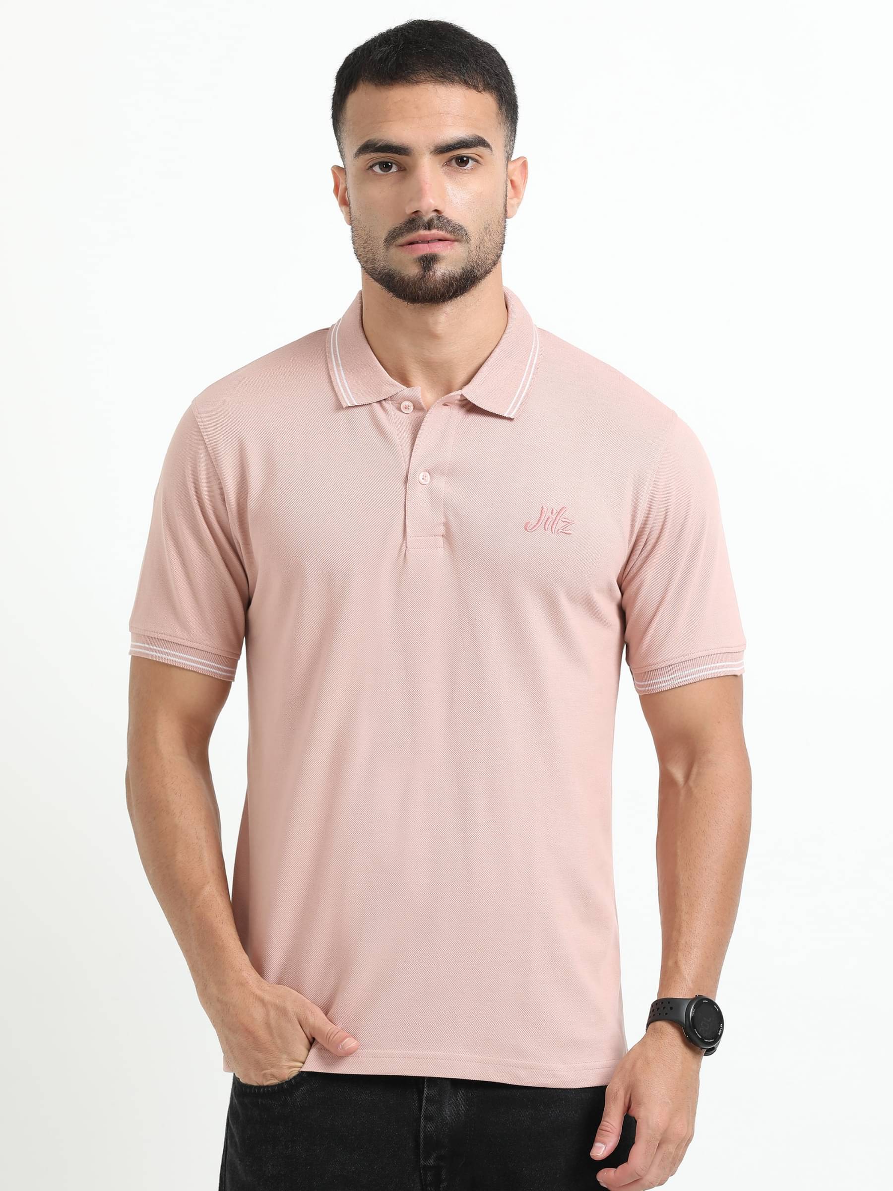     			JILZ Pack of 1 Cotton Regular Fit Solid Half Sleeves Men's Polo T Shirt ( Light Pink )