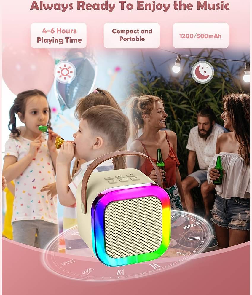 Karaoke Machine for Kids Adults, Mini Portable Blue-Tooth Karaoke Speaker with Wireless Microphone and Dynamic Lights Birthday Gift (Free subscription of kids Educational worksheets)