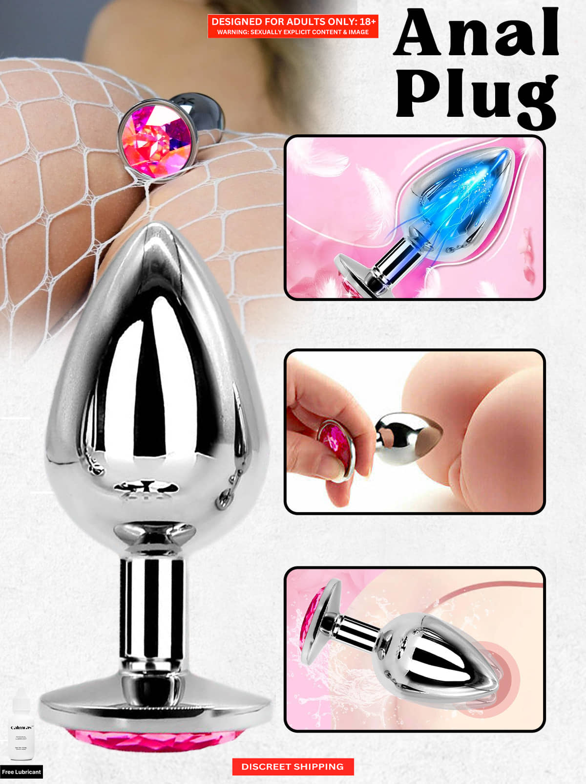 Silver Stainless Steel Anal Butt Plug, Reusable Anal Plug Masturbator Sex Toy  2 inch Insertable Diamond Anal Butt Plug Strong Stimulation Sexual Toy With Free Lube - Naughty Nights
