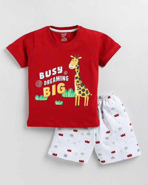 VELION Pack of 1 Baby Boys Cotton Blend T-Shirt & Shorts Set ( Red )
