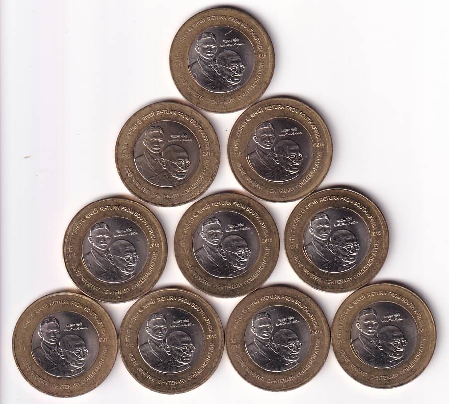     			10 Rs Return from South Africa 10 Coins Lot Rare