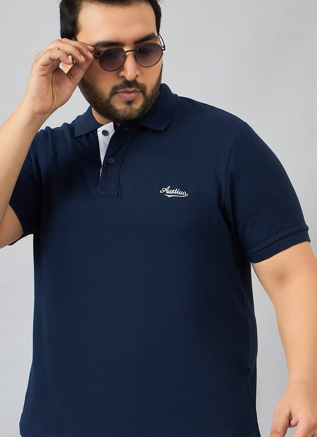     			AUSTIVO Pack of 1 Cotton Blend Regular Fit Solid Half Sleeves Men's Polo T Shirt ( Navy )