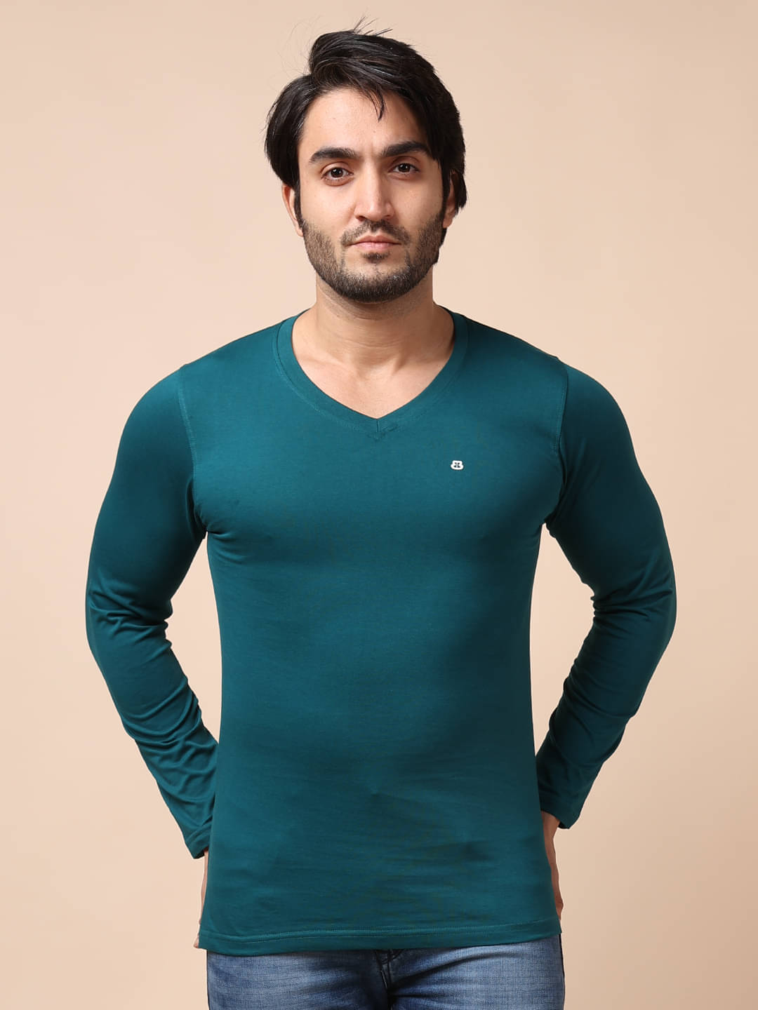 BERRYBLUES 100% Cotton Regular Fit Solid Full Sleeves Men's V-Neck T-Shirt - Green ( Pack of 1 ) BERRYBLUES 100% Cotton Regular Fit Solid Full Sleeves Men's V-Neck T-Shirt - Green ( Pack of 1 )