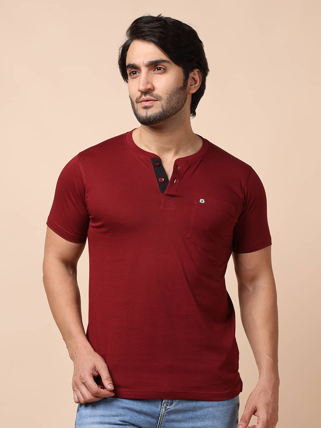 BERRYBLUES 100% Cotton Regular Fit Solid Half Sleeves Men's Henley T-Shirt - Maroon ( Pack of 1 ) BERRYBLUES 100% Cotton Regular Fit Solid Half Sleeves Men's Henley T-Shirt - Maroon ( Pack of 1 )