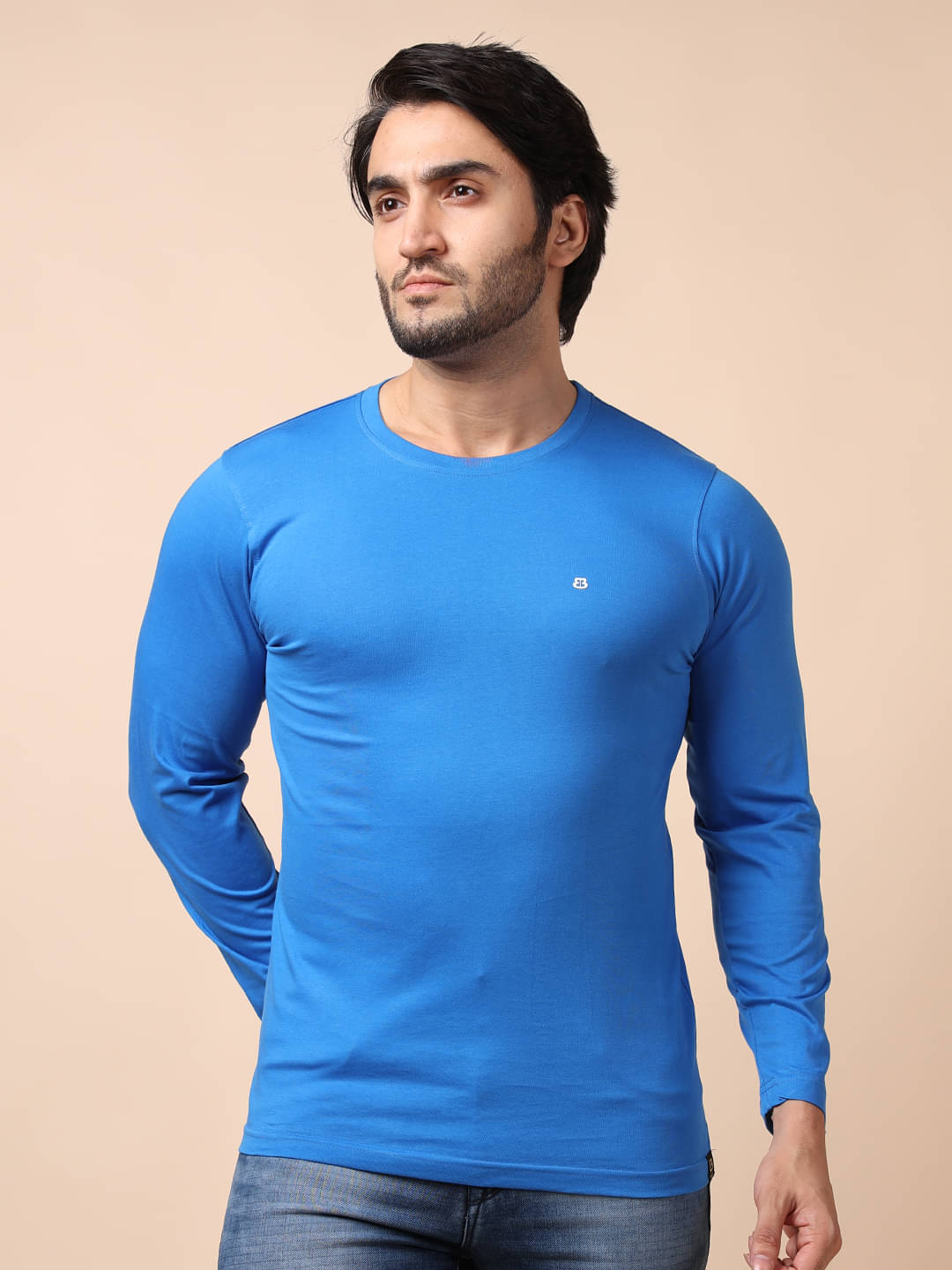 BERRYBLUES 100% Cotton Regular Fit Solid Full Sleeves Men's Round T-Shirt - Blue ( Pack of 1 ) BERRYBLUES 100% Cotton Regular Fit Solid Full Sleeves Men's Round T-Shirt - Blue ( Pack of 1 )