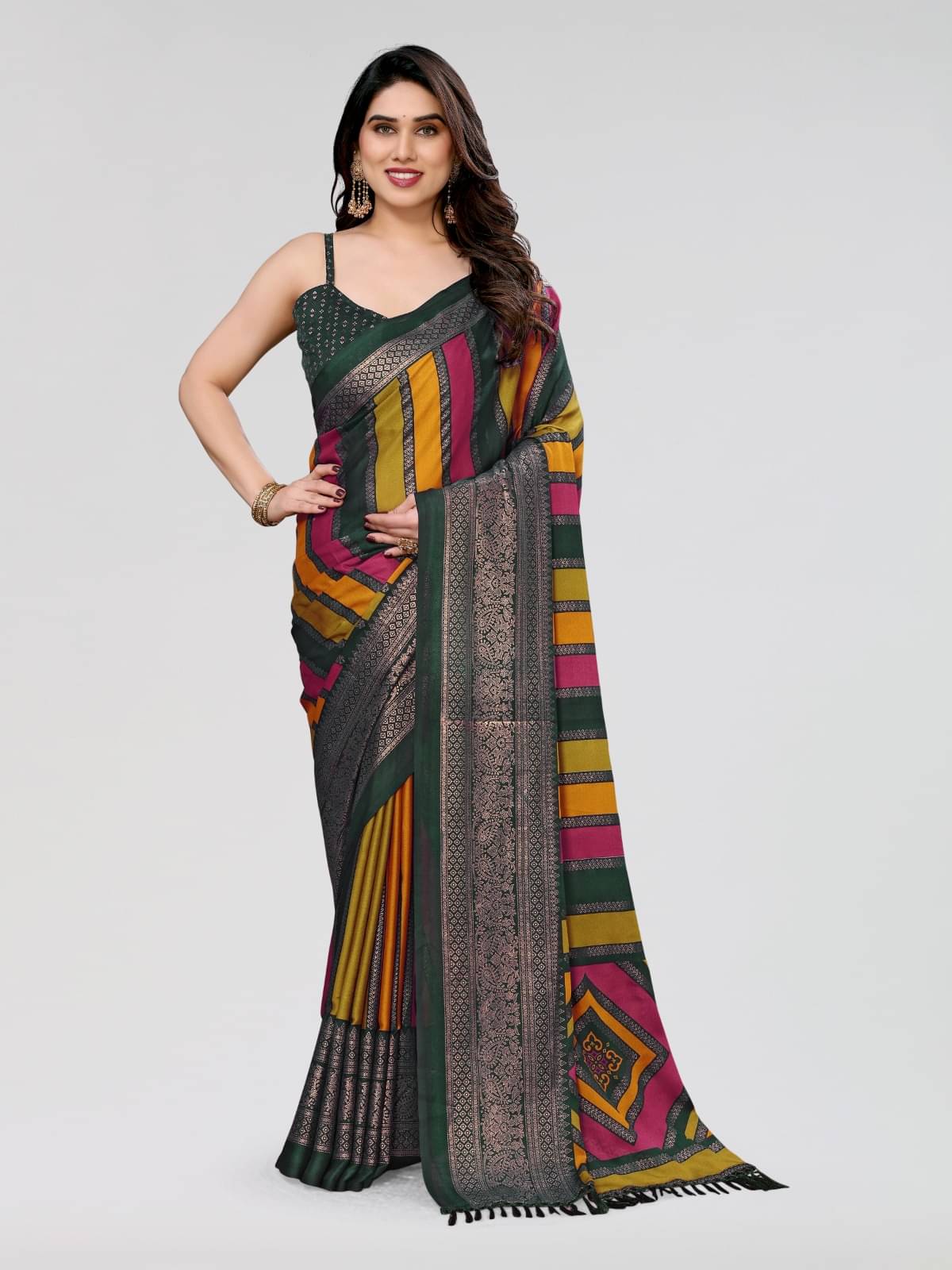 BLEESBURY Chiffon Printed Saree With Unstitched Blouse Piece ( Multicolor2 ) BLEESBURY Chiffon Printed Saree With Unstitched Blouse Piece ( Multicolor2 )