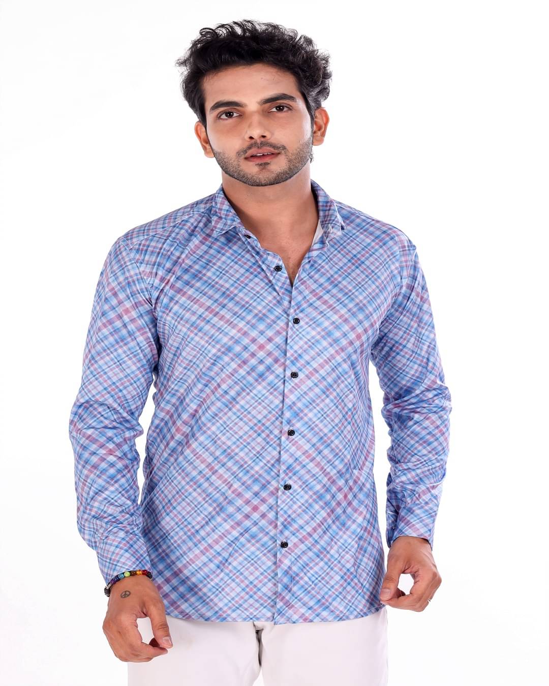     			HARPITA Elastane Regular Fit Checks Full Sleeves Men's Casual Shirt - Blue ( Pack of 1 )