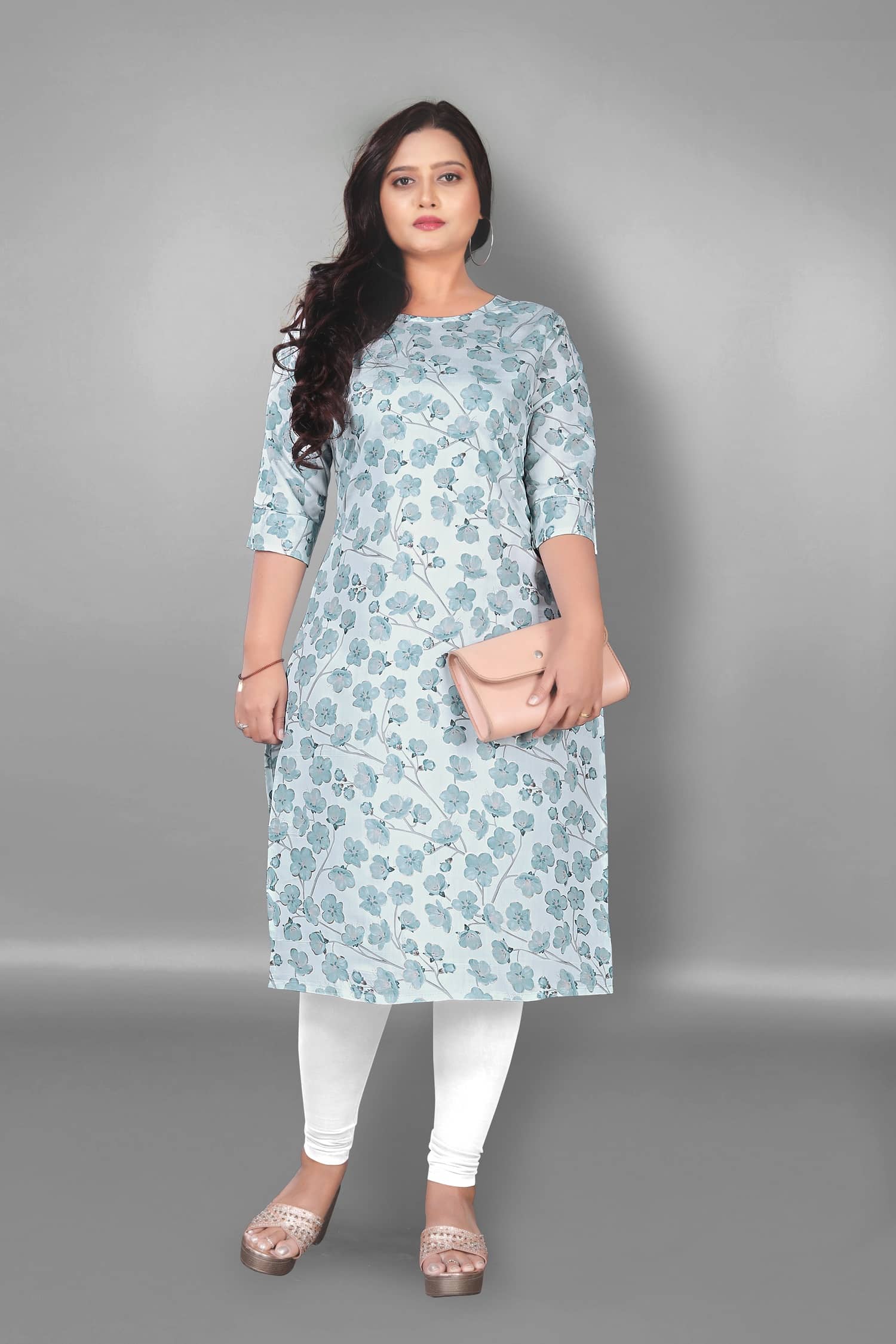 Hetsa Pack of 1 Chanderi Printed Straight Women's Kurti - ( Blue ) - Kurtis, Tunics | Buy online on ZillyBuy