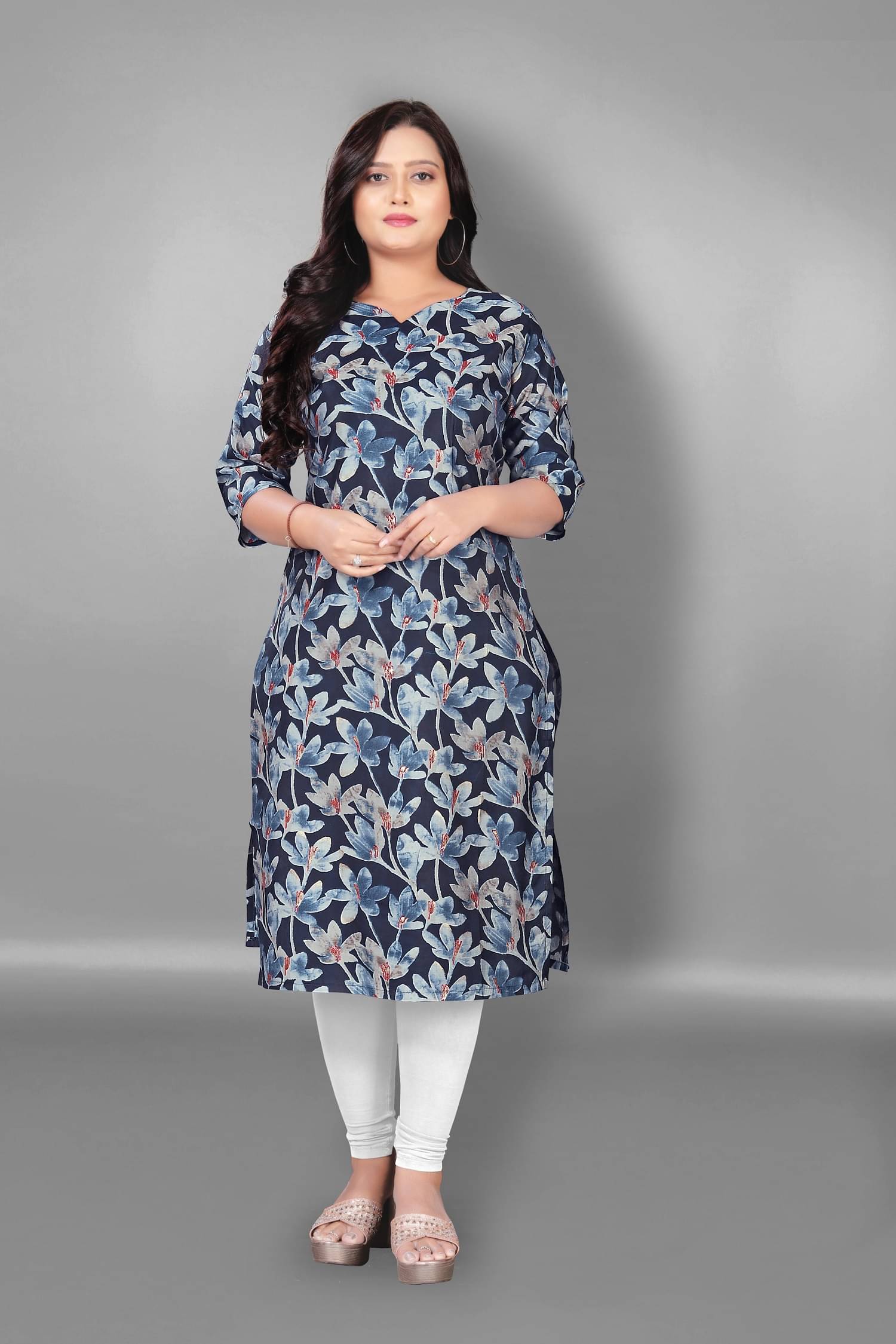     			Hetsa Pack of 1 Chanderi Printed Straight Women's Kurti - ( Blue )