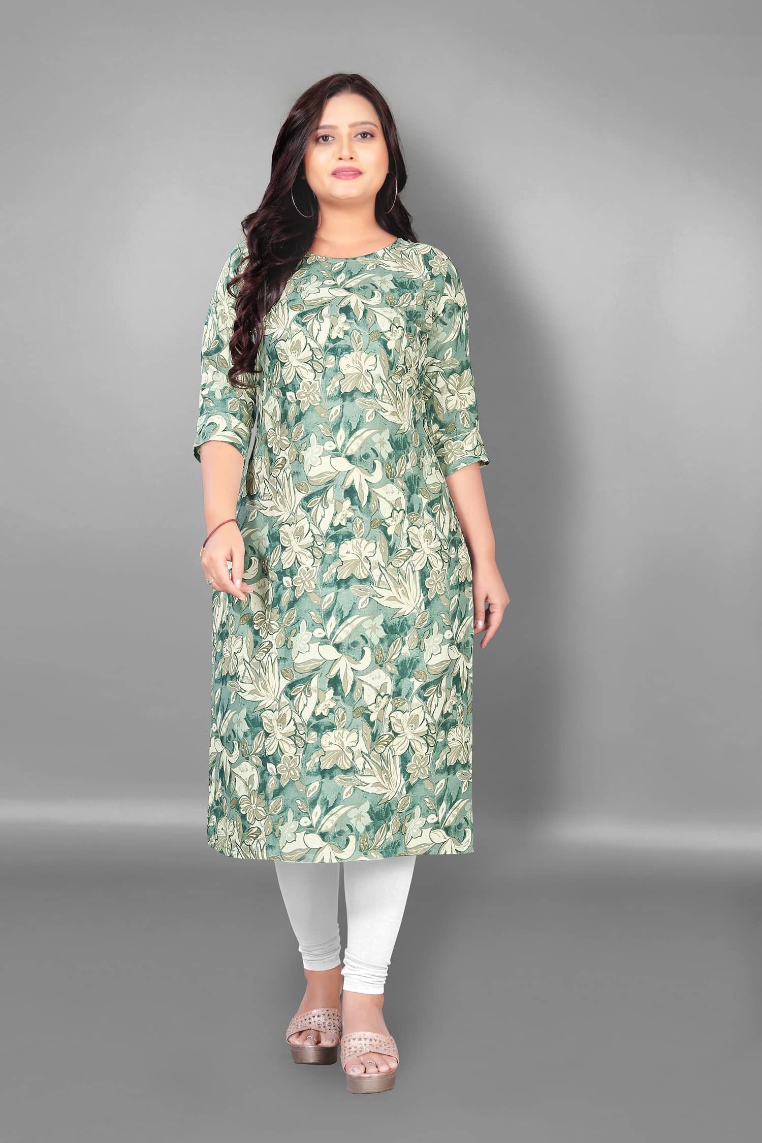 Hetsa Pack of 1 Rayon Printed Straight Women's Kurti - ( Green ) - Kurtis, Tunics | Buy online on ZillyBuy