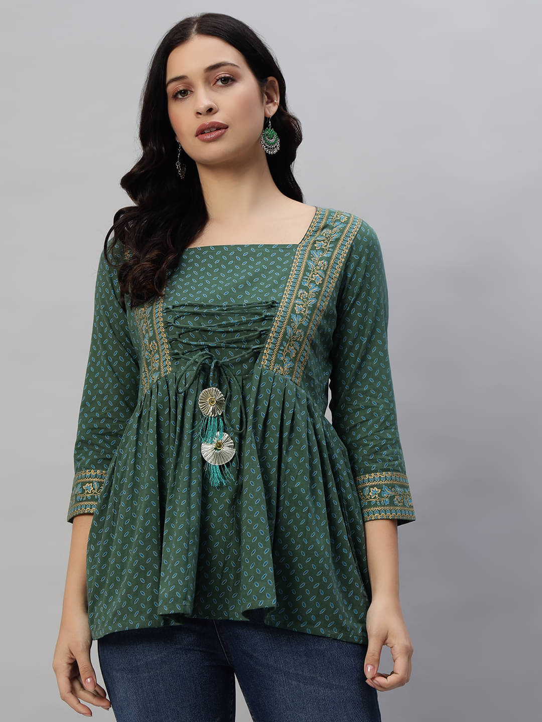 Kbz Women's Cotton Peplum Top ( Green ) Kbz Women's Cotton Peplum Top ( Green )