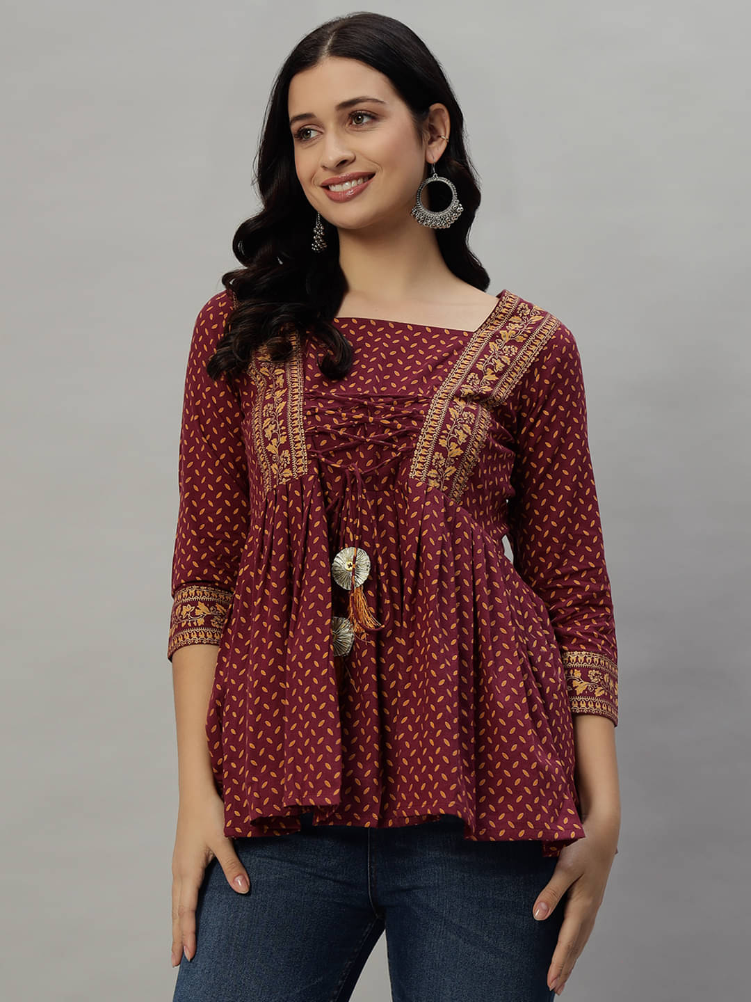 Kbz Women's Cotton Peplum Top ( Wine ) Kbz Women's Cotton Peplum Top ( Wine )