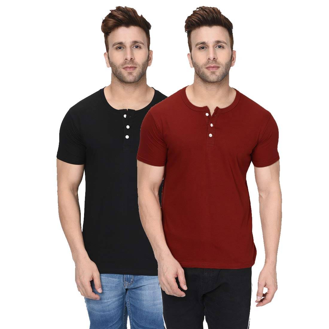     			LONDON HILLS Cotton Blend Regular Fit Solid Half Sleeves Men's Henley T-Shirt - Multicolor2 ( Pack of 2 )