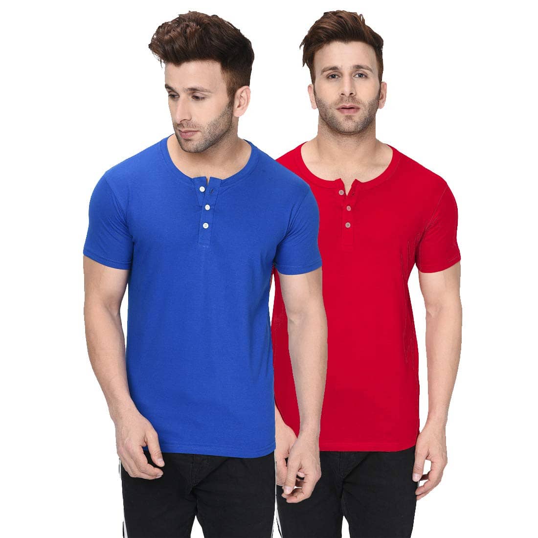 LONDON HILLS Cotton Blend Regular Fit Solid Half Sleeves Men's Henley T-Shirt - Multicolor4 ( Pack of 2 )