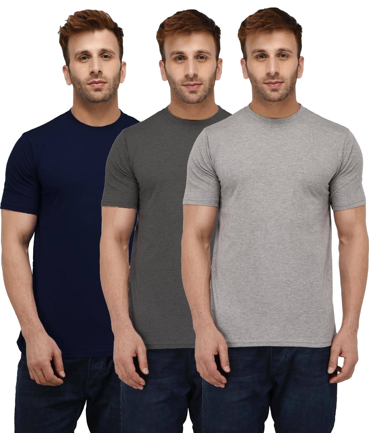     			LONDON HILLS Cotton Blend Regular Fit Solid Half Sleeves Men's Round T-Shirt - Grey ( Pack of 3 )
