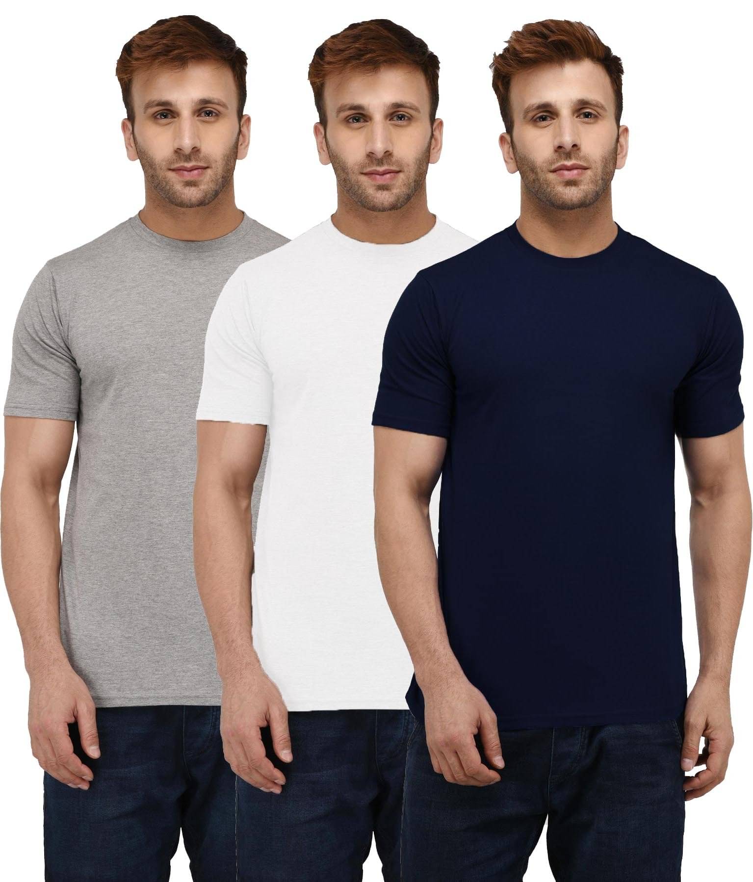 LONDON HILLS Cotton Blend Regular Fit Solid Half Sleeves Men's Round T-Shirt - White ( Pack of 3 ) LONDON HILLS Cotton Blend Regular Fit Solid Half Sleeves Men's Round T-Shirt - White ( Pack of 3 )