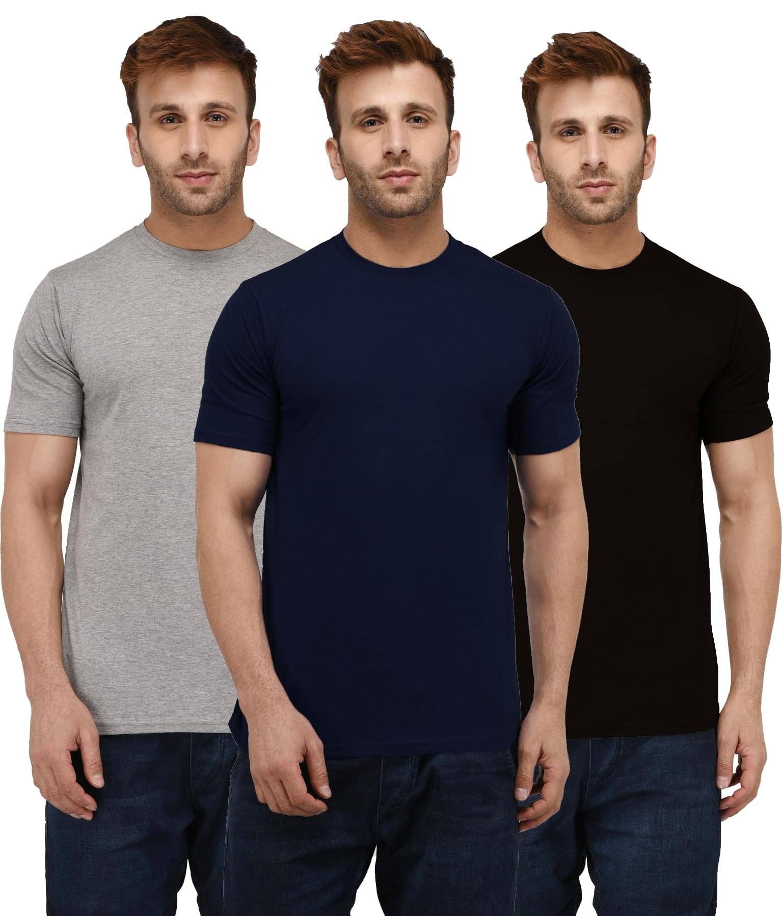     			LONDON HILLS Cotton Blend Regular Fit Solid Half Sleeves Men's Round T-Shirt - Black ( Pack of 3 )