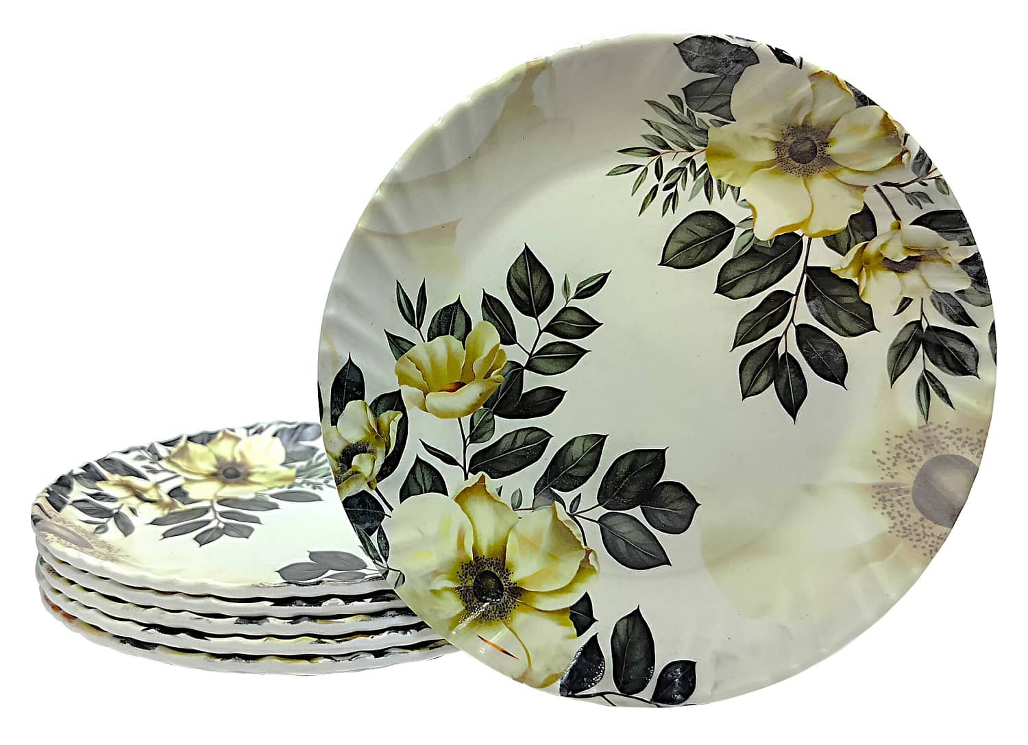 Laserbot Plate Saucers Floral Melamine Saucer 46 ml ( Pack of 6 )