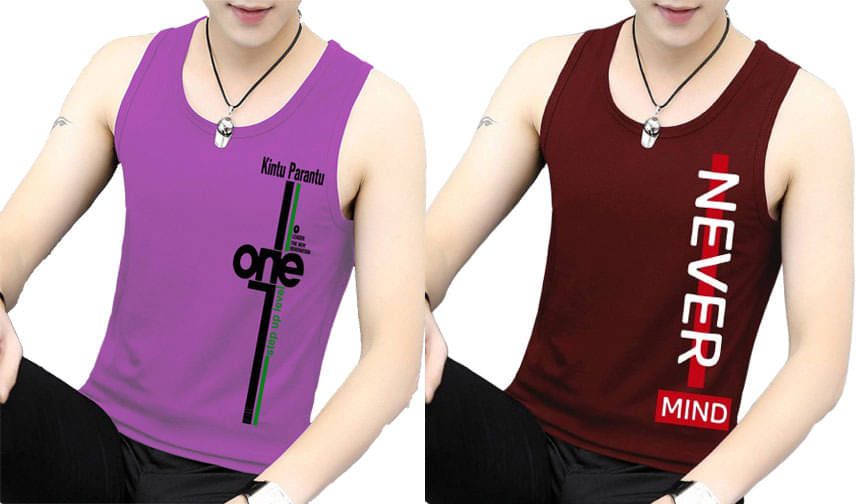 Lecowar Pack of 2 Polyester Gym Vest For Men ( Multicolor8 ) Lecowar Pack of 2 Polyester Gym Vest For Men ( Multicolor8 )