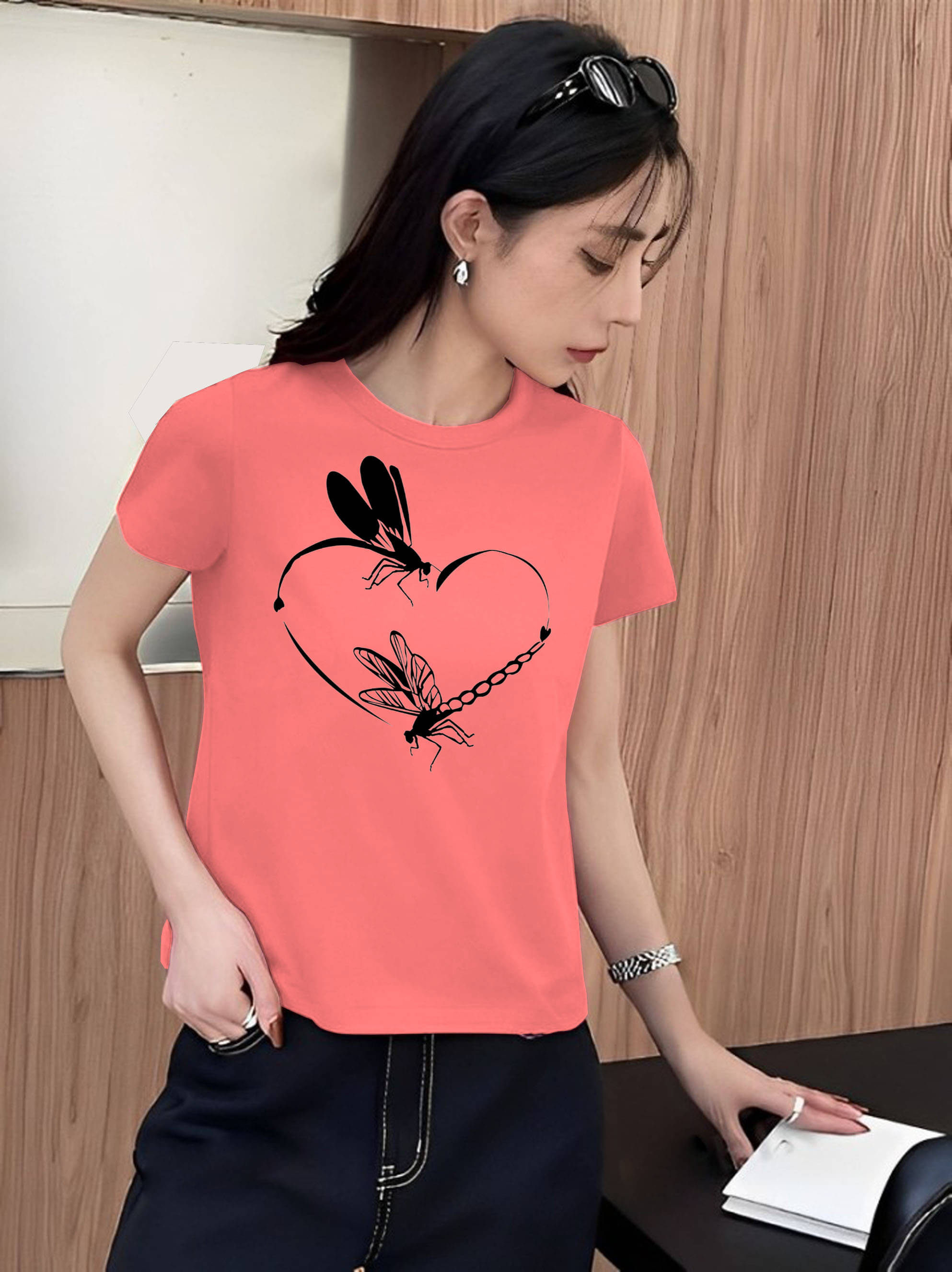     			Lecowar Peach Polyester Tees - Single