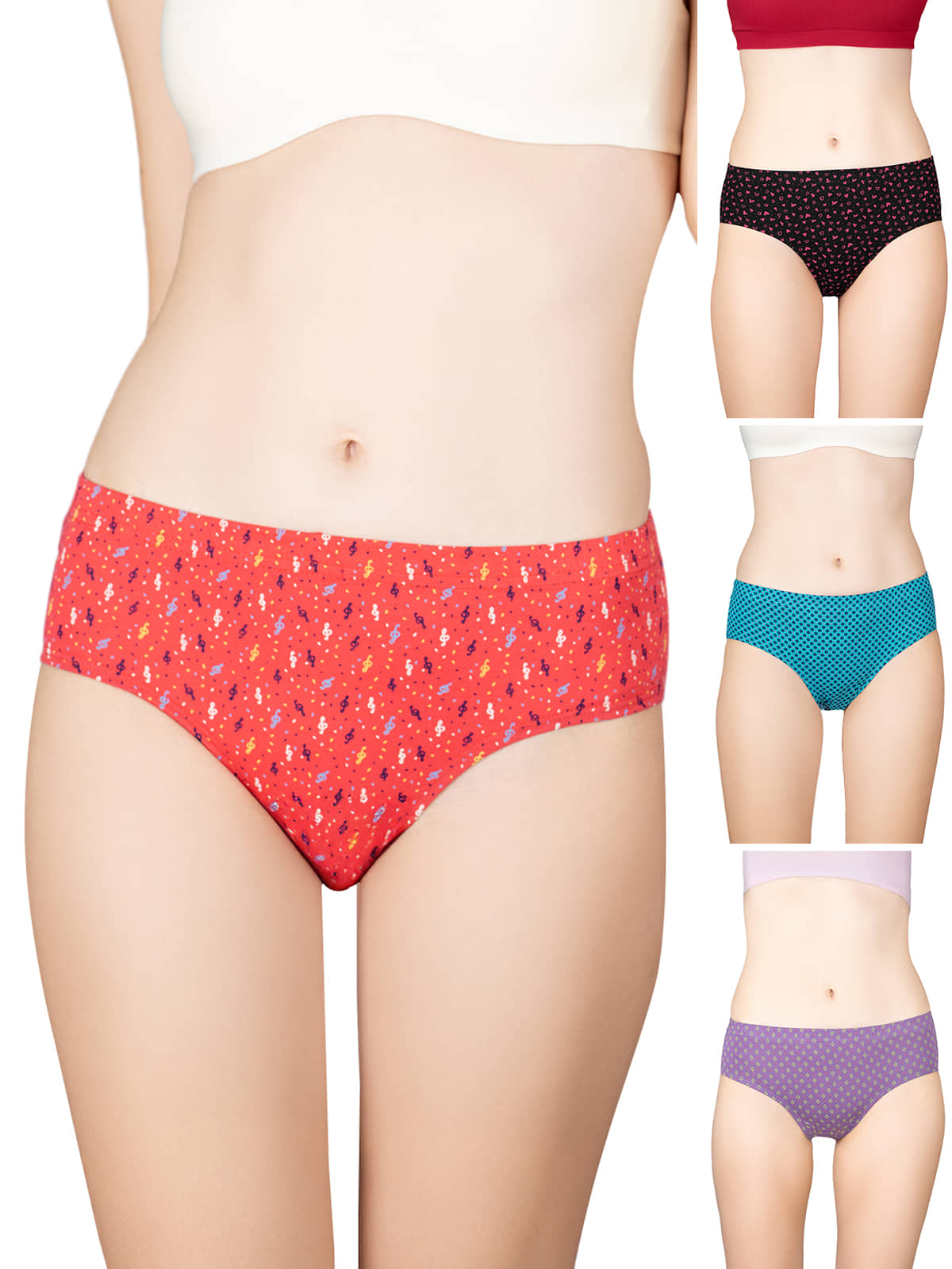 Lux Cozi Pack of 4 Cotton Hipster For Women ( Multi Color )