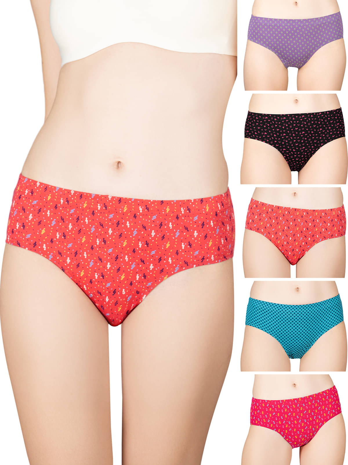 Lux Cozi Pack of 6 Cotton Hipster For Women ( Multi Color )     			Lux Cozi Pack of 6 Cotton Hipster For Women ( Multi Color )