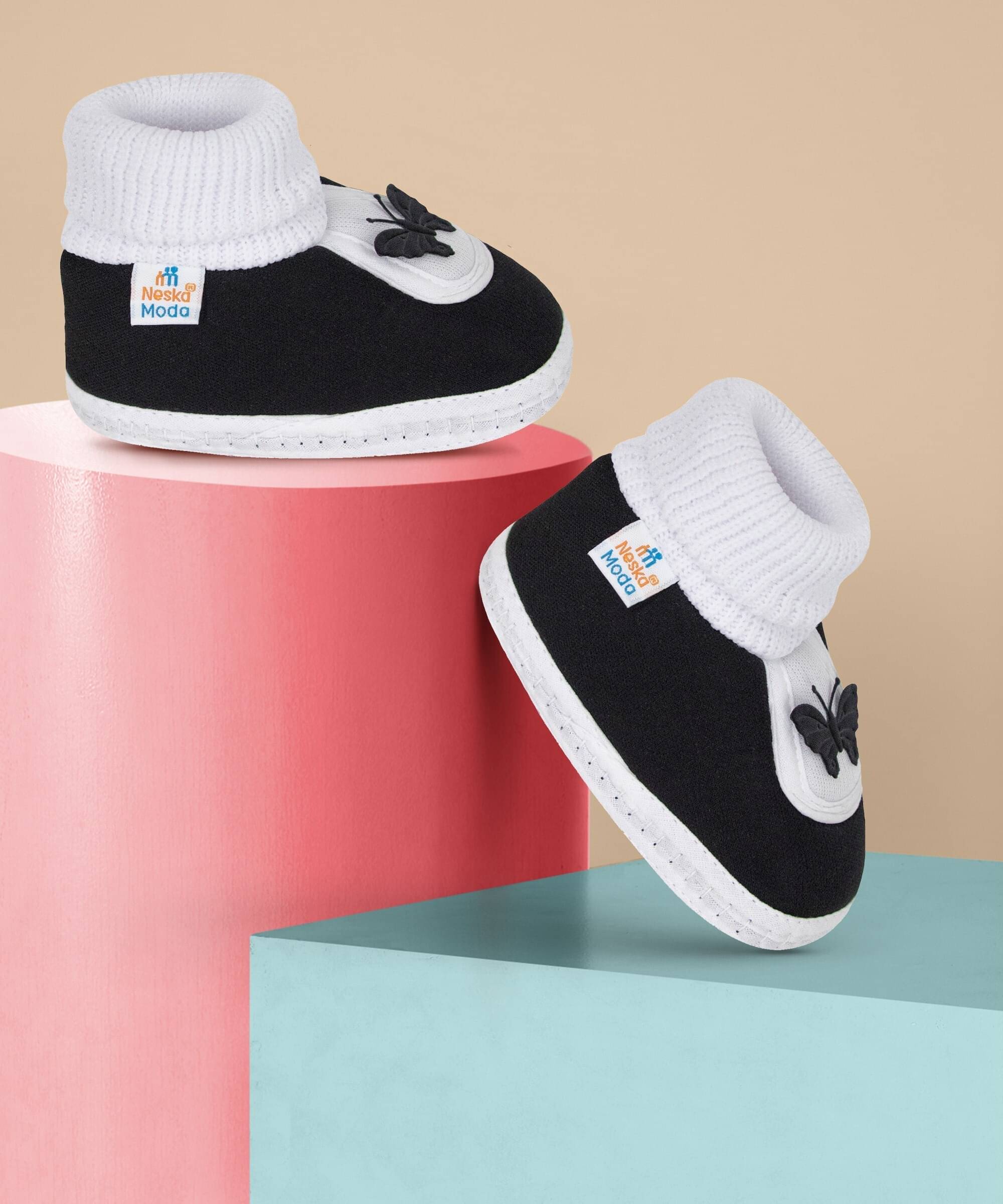     			Neska Moda - Black Booties For Baby Boy & Baby Girl 6-12 Months ( Pack of 1 )