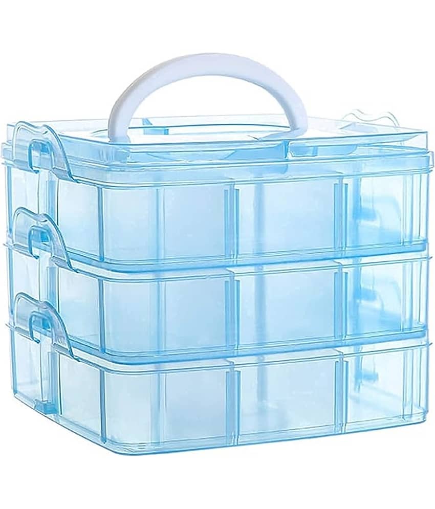 Plastic 3 Layer 18 Grid Transparent Make Up/Cosmetic/Jewellery Storage Box Organiser Box - Jewellery Sets | Buy online on ZillyBuy
