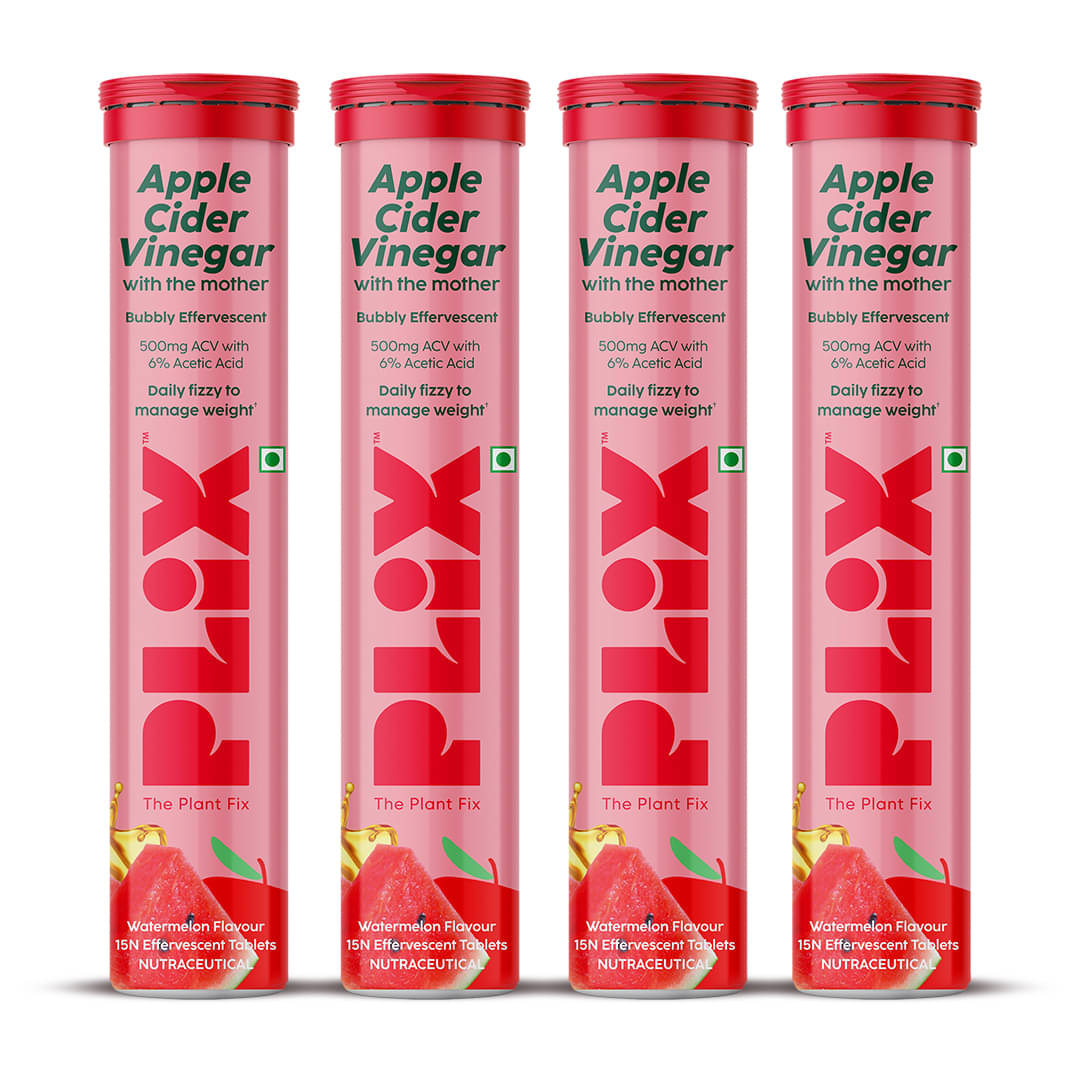 Plix Apple Cider Vinegar Effervescent Tablets Watermelon Flavour with Vitamin B12 (4 x 15 No) Plix Apple Cider Vinegar Effervescent Tablets Watermelon Flavour with Vitamin B12 (4 x 15 No)