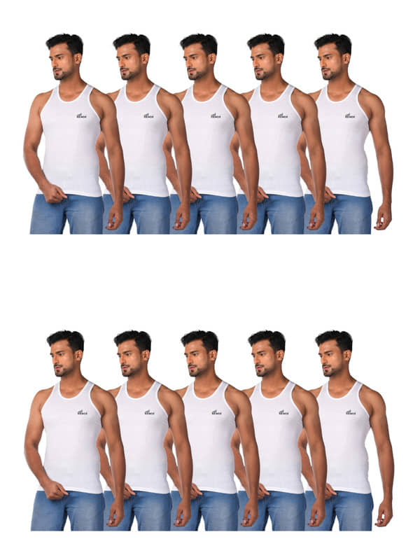 Renox Pack of 10 Cotton Basic Vest For Men ( White ) - Nightwear & Loungewear | Buy online on ZillyBuy
