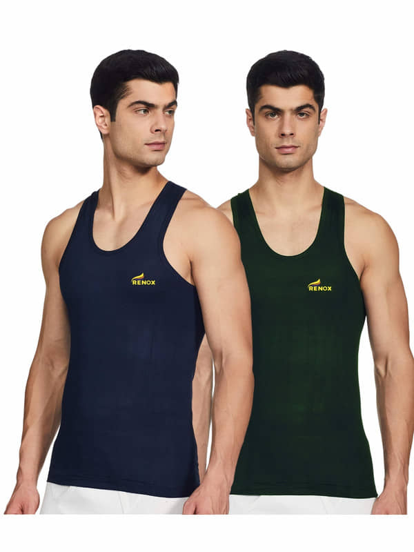 Renox Pack of 2 Cotton Basic Vest For Men ( Multicolor ) - Nightwear & Loungewear | Buy online on ZillyBuy