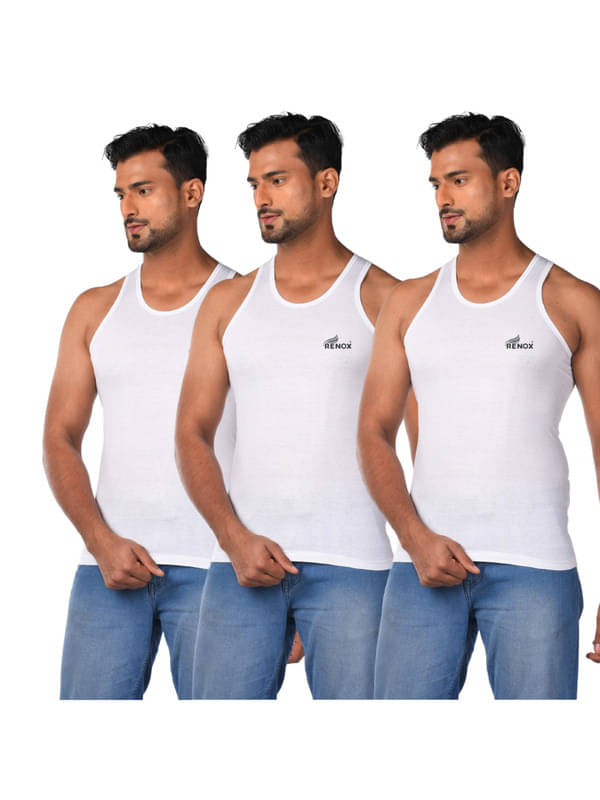 Renox Pack of 3 Cotton Basic Vest For Men ( White )     			Renox Pack of 3 Cotton Basic Vest For Men ( White )