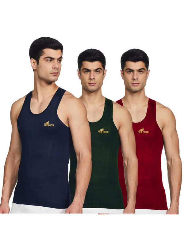 Renox Pack of 3 Cotton Basic Vest For Men ( Multicolor ) - Nightwear & Loungewear | Buy online on ZillyBuy
